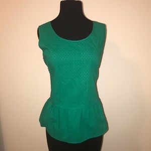 Loft Ann Taylor Kelly Green Peplum Zippered blouse